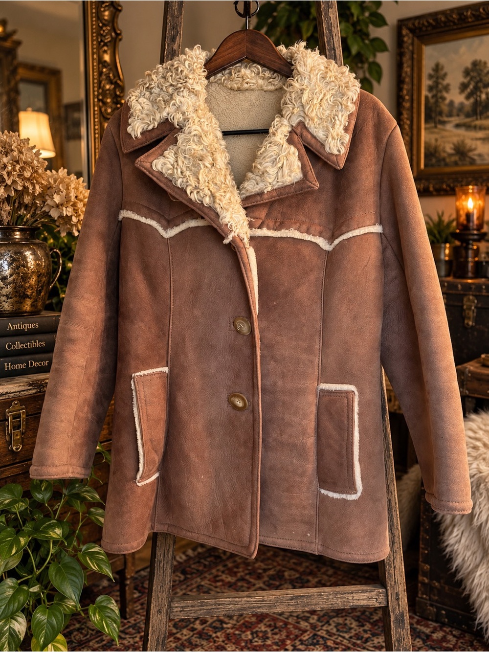 Vintage Sawyer Shearling Lambskin Suede Penny Lane Coat S/M